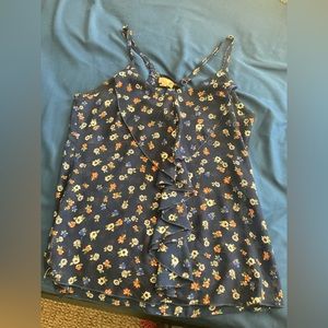 Flowered dark blue sheer tank top